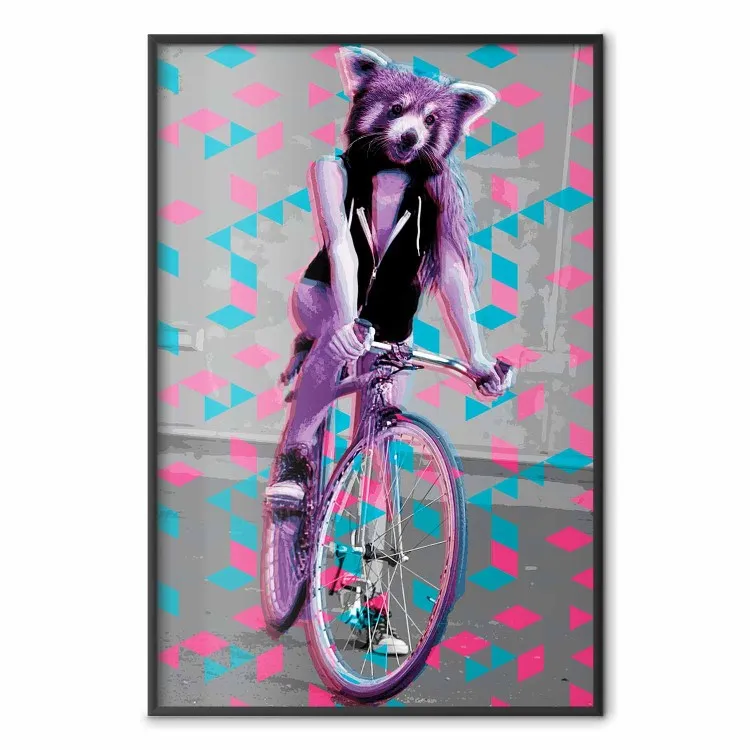 Kvinnlig apa på cykel - geometrisk abstraktion med djurmotiv