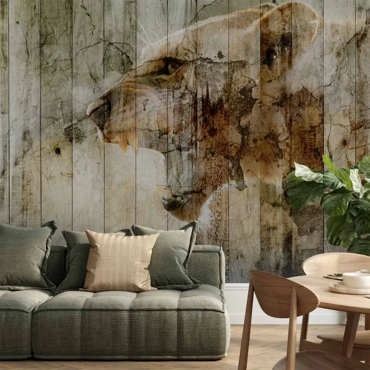 Ursprunglig natur - konstnärligt sammanflätade bilder av bakgrund och vildkatt i sepia-toner