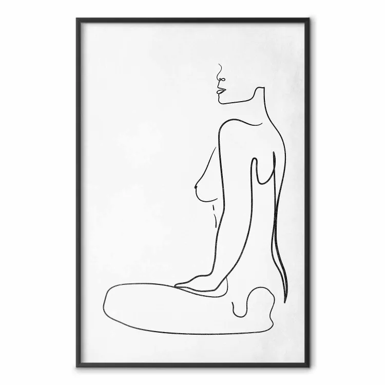 Kvinnlig form - svart kvinnlig akt i line art på vit bakgrund