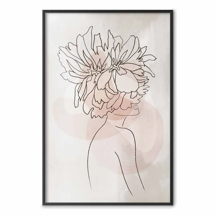 Feminitet - boho-kvinna med blomhuvud i rosa