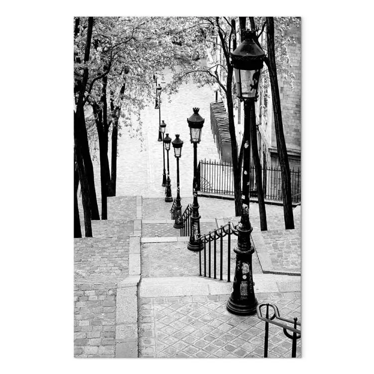 Montmartre (1-panel) vertikal - svartvita trottoarer i Paris