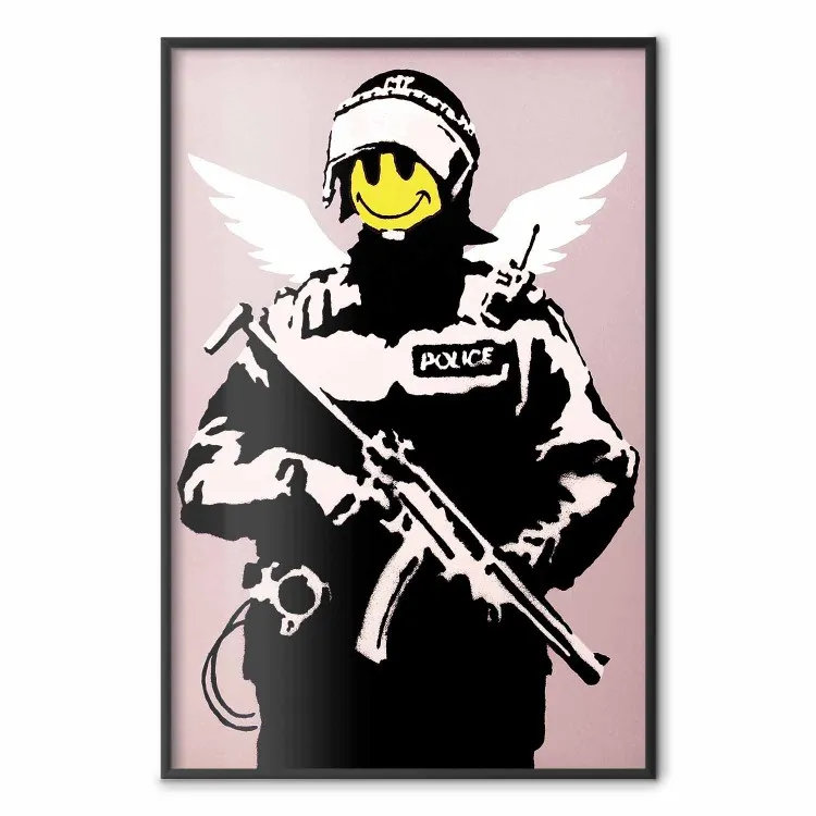 Banksy - Snäll polis med vingar och ett gult smiley-ansikte