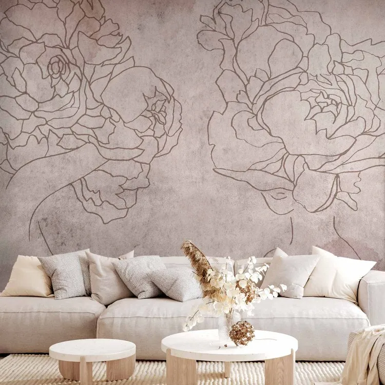 Blommig abstraktion - människosiluetter i lineart-stil med blommor