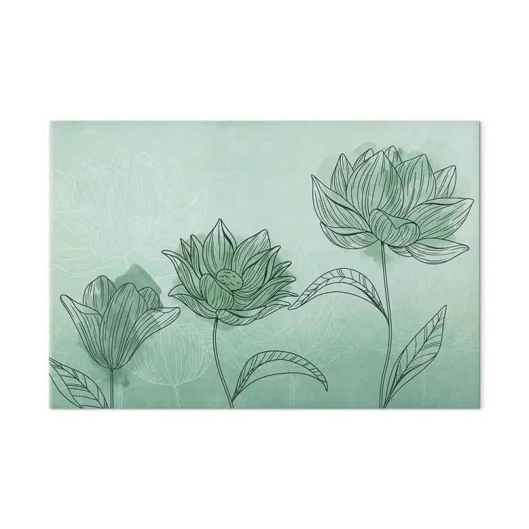 Floral trio - abstraktion med blomstermotiv på akvamarin