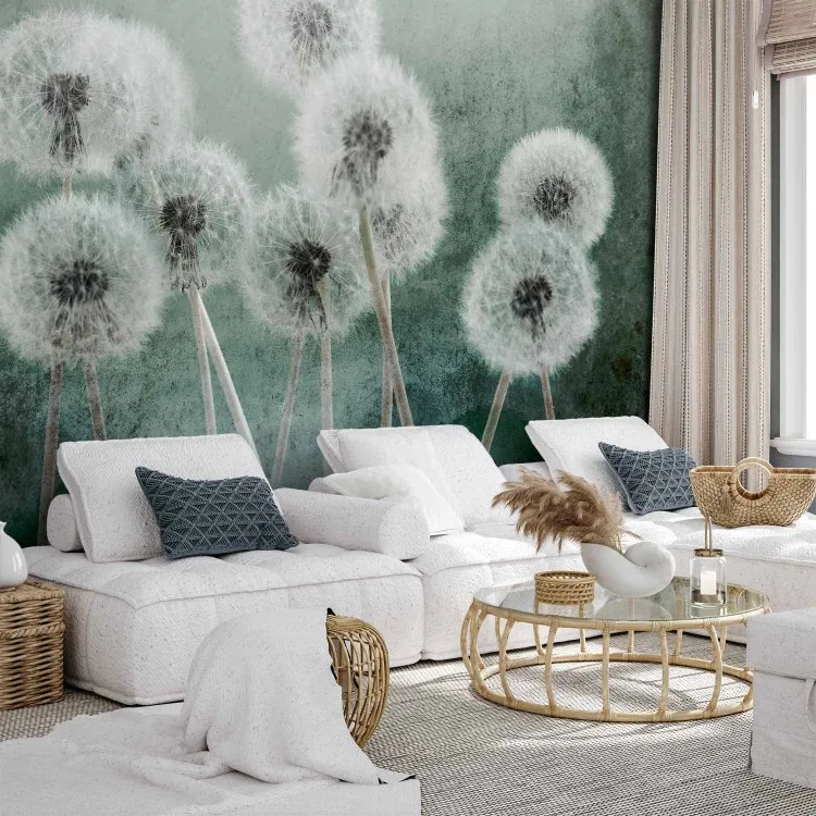 Fluffig naturbris - växtmotiv med maskrosor på sval bakgrund