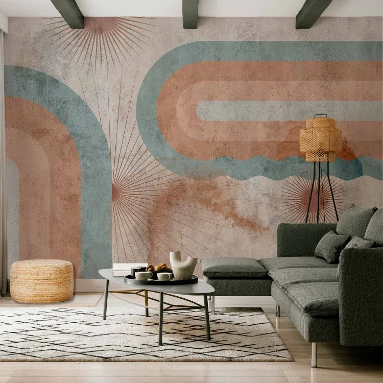 Geometrisk abstraktion med textur - tre solar med retro mönster
