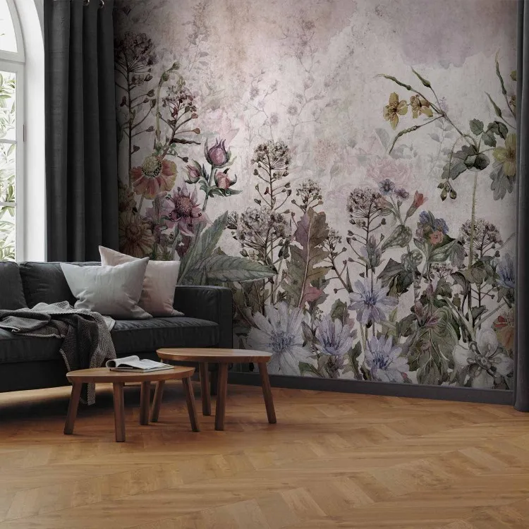 Sommaräng - landskap med natur och blomstrande äng i retrostil