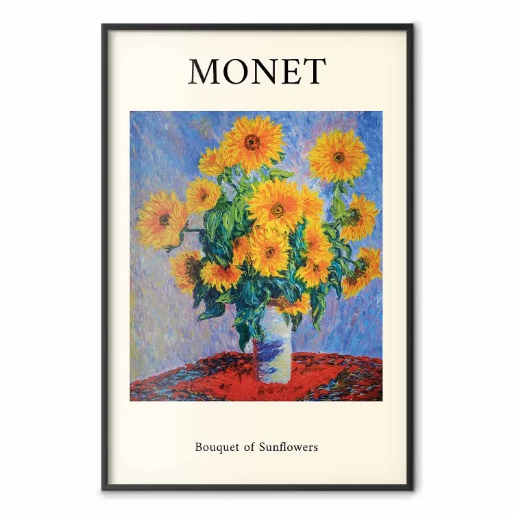 Monets solrosor - bukett med gula solrosor i vas