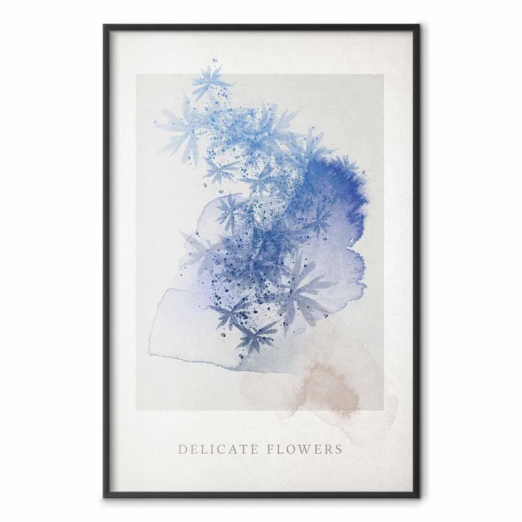 Delikata blommor - engelsk text och blå akvarellblommor