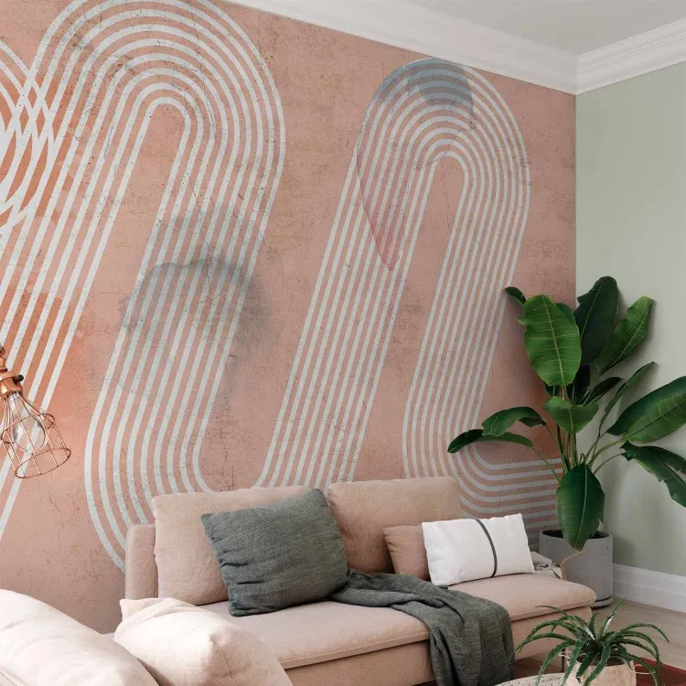 Symmetrisk våg - abstraktion i geometriska former på rosa bakgrund