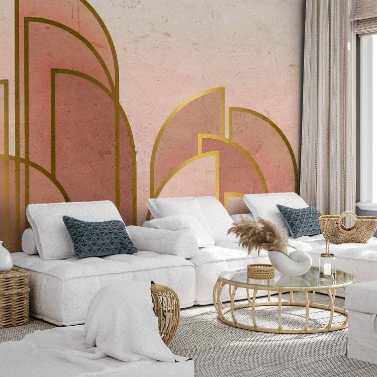 Rosa abstraktion med bågar - geometrisk komposition i art deco-stil
