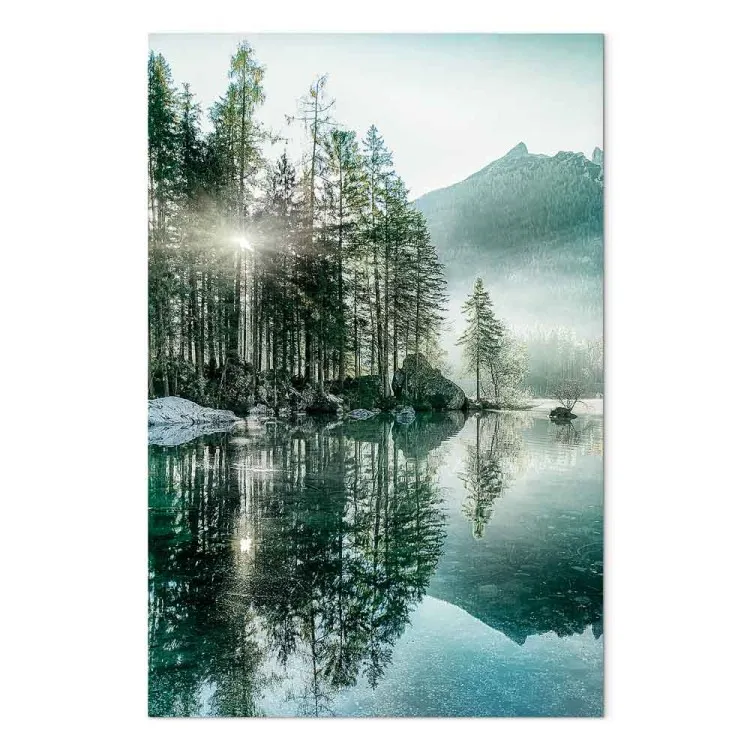 Morgon vid sjön (1-panel) vertikal - bergslandskap landskap