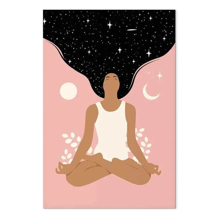 Morgonyoga (1-del) vertikal - figur av kvinna i selflove-stämning