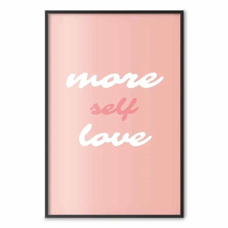 Mer Self Love - vita och rosa texter på pastellfond