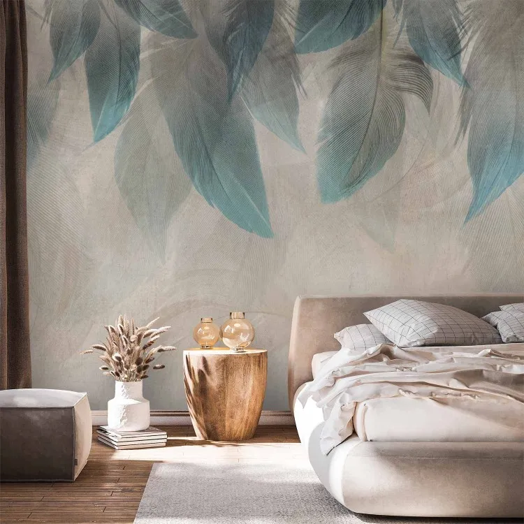 Fjäderskog - en ljus komposition i grått och blått