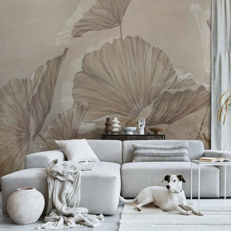 Minimalistiska beige vallmofält - abstraktion med blommigt motiv