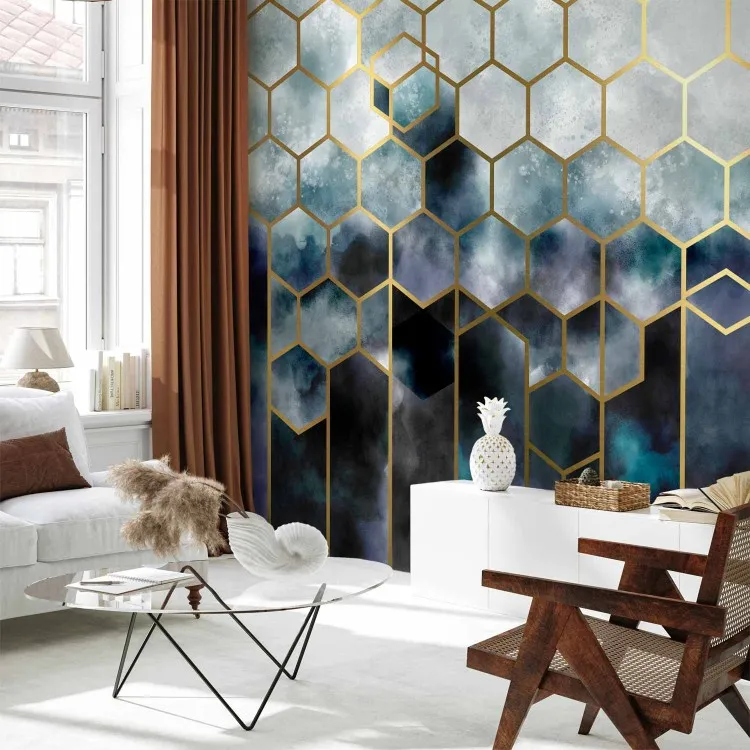 Abstraktion - subtil kosmisk motiv i guldruta i art deco-stil