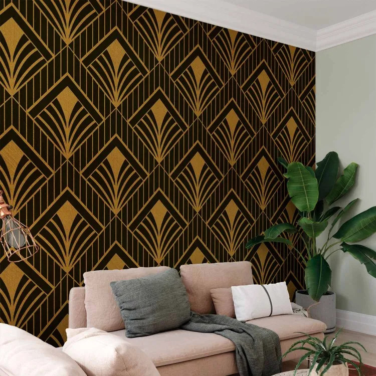 Gyllene spetsar - geometrisk komposition i art deco-stil på mörk bakgrund