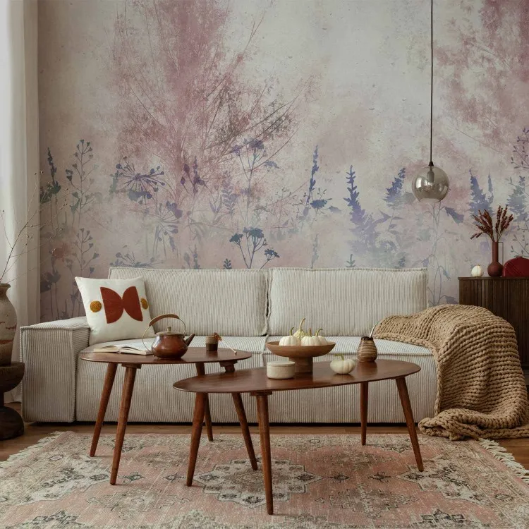 Rosa gryning - landskap med delikata växter i gråblåa nyanser