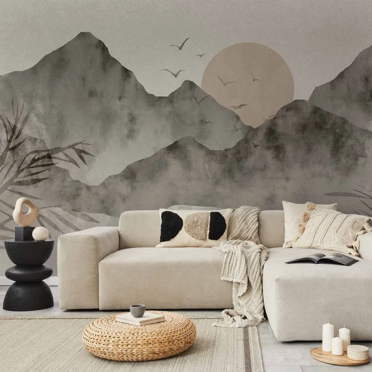 Wabi-sabi-landskap - bergs- och soluppgångslandskap i japansk stil