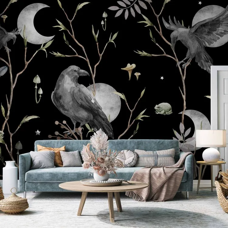 Magic Dream - Enchanted Ravens in the Branches Against the Background of Moons
