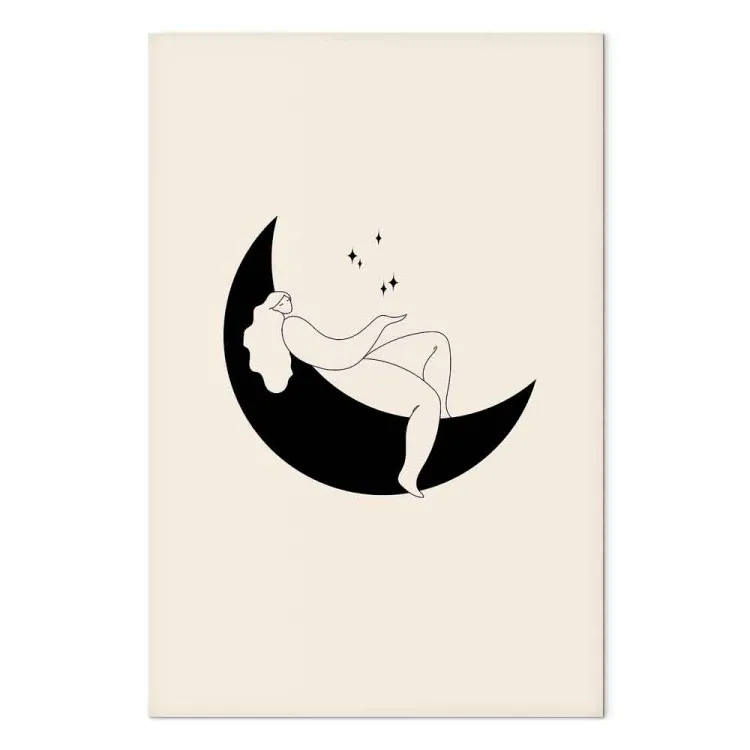 Magic Night - Girl Lying on the Moon With Black Stars