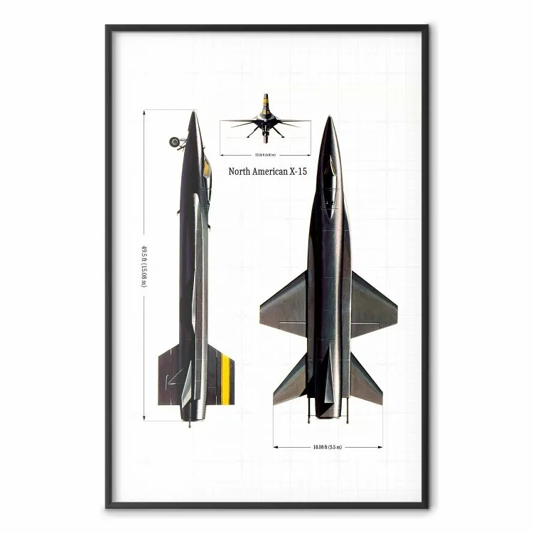 North American X-15 - raketplan i en projektion med mått