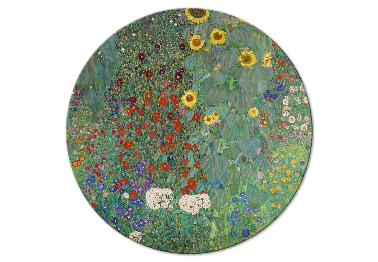 Lantlig trädgård med solrosor, Gustav Klimt - flerfärgade blommor