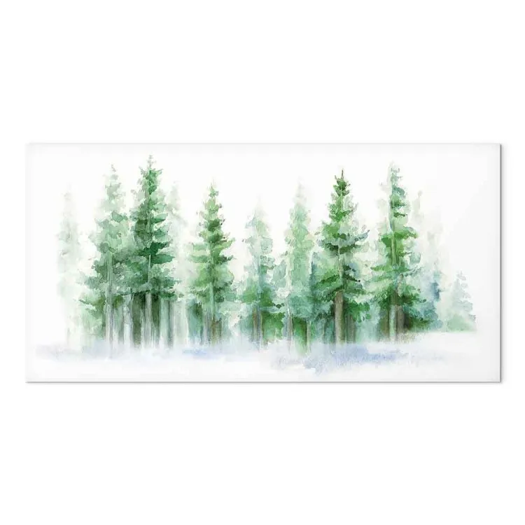 Spruce Forest - Trees Painted With Watercolor in White and Green Colors
