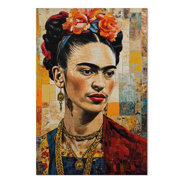 Frida Kahlo - Klimt-inspirerat porträtt på mosaikbakgrund