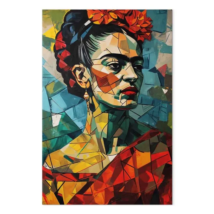 Frida Kahlo - geometriskt porträtt i kubistisk stil
