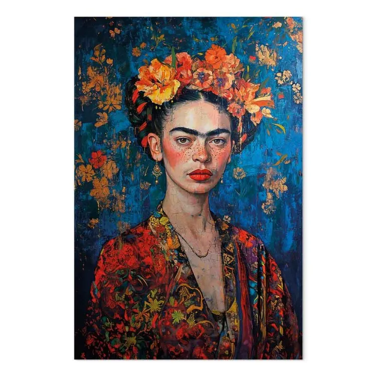 Porträtt av Frida - komposition i Klimt-stil på mörkblå bakgrund