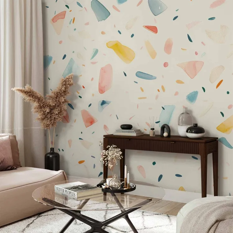 Watercolour terrazzo - färgglada fragment på en ljus bakgrund skapar ett målningsliknande mönster