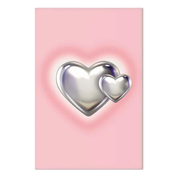 Metallic hearts - silverfigurer på en subtil rosa bakgrund