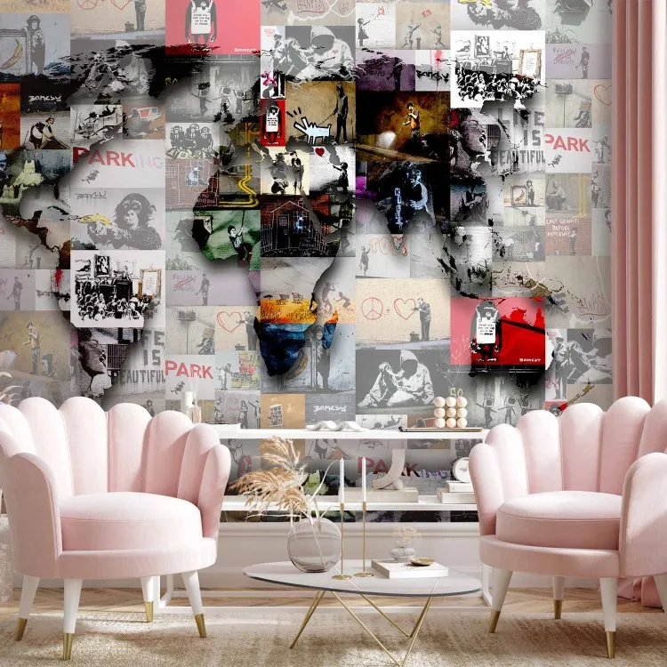 Gatukonst och Banksy - världskarta som collage av muralmålningar